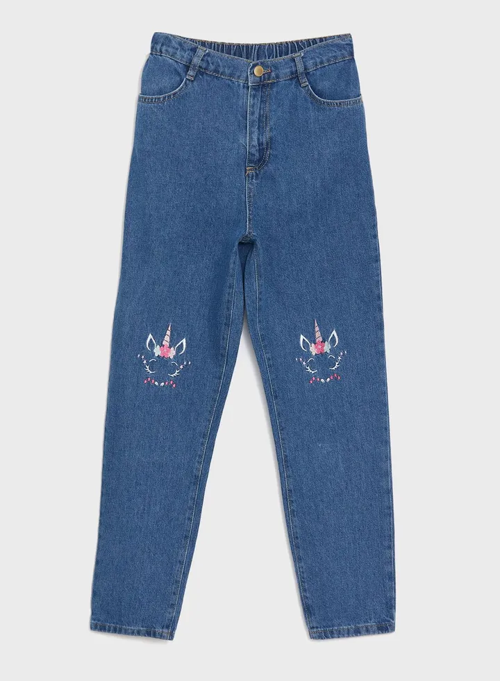 Youth Embroidered Mom Fit Jeans