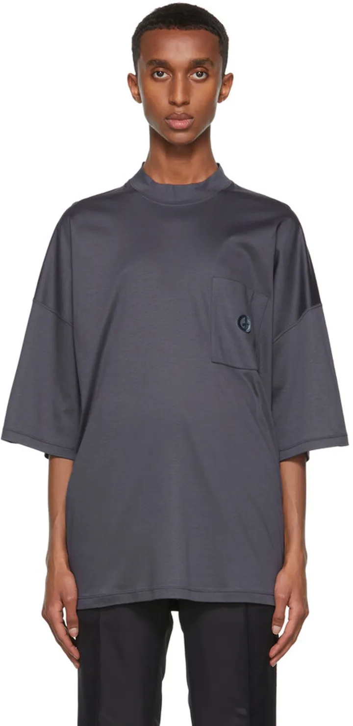 Giorgio Armani Navy Organic Cotton Jersey Mock Neck T-Shirt