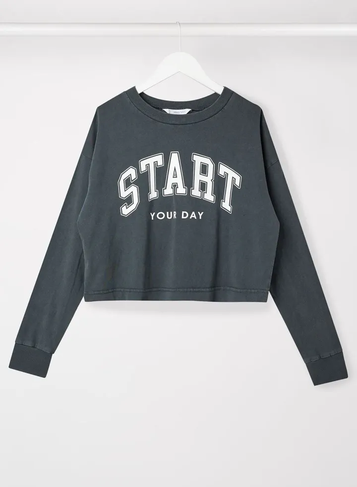Youth Text Print Cropped Sweatshirt