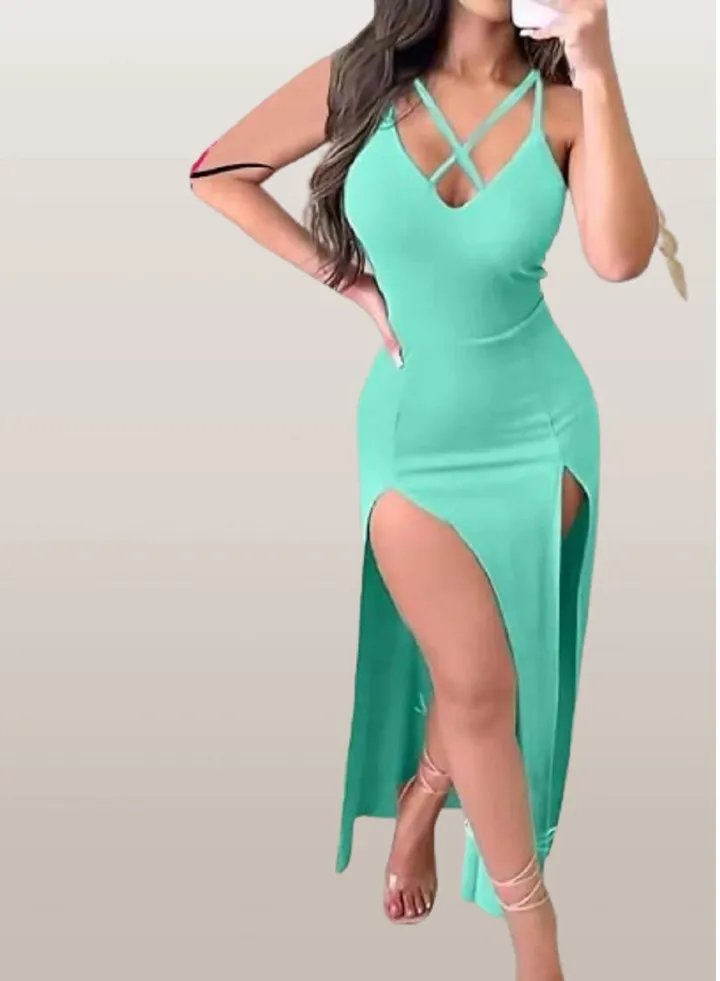 Women's lingerie, long - open on both sides, criss-cross neck strap