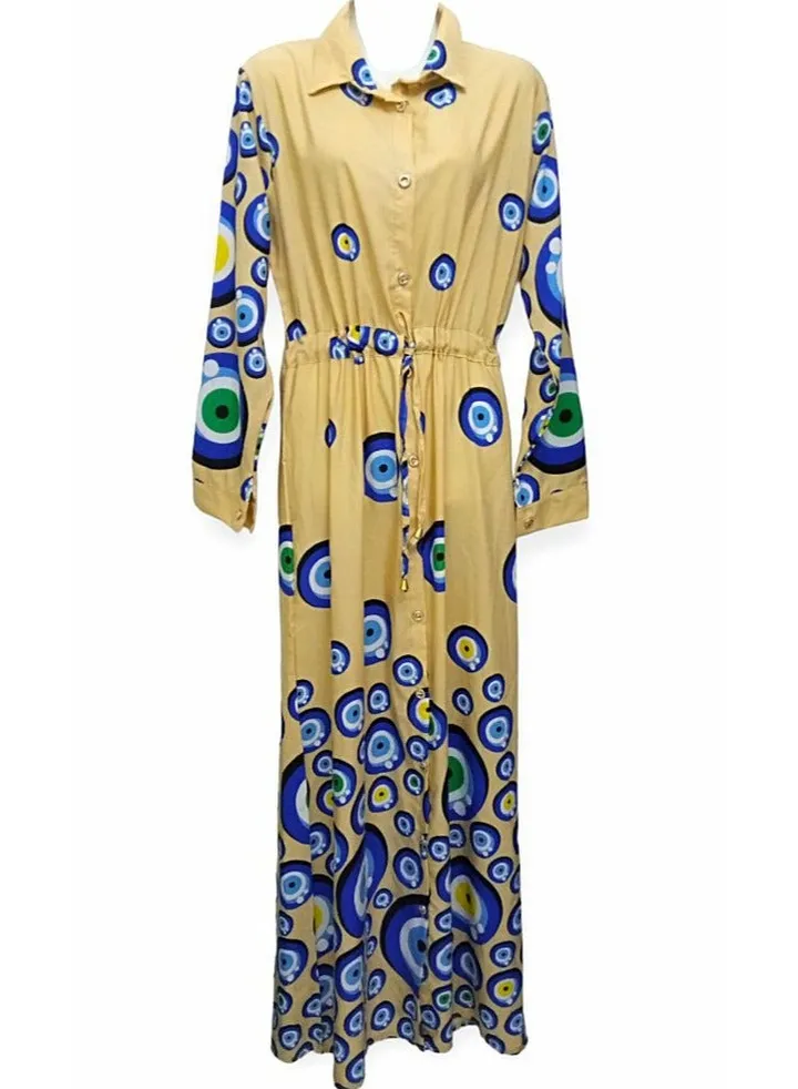 long women's summer dress with front buttons and beautiful patterns, suitable for a weight of 70 kg