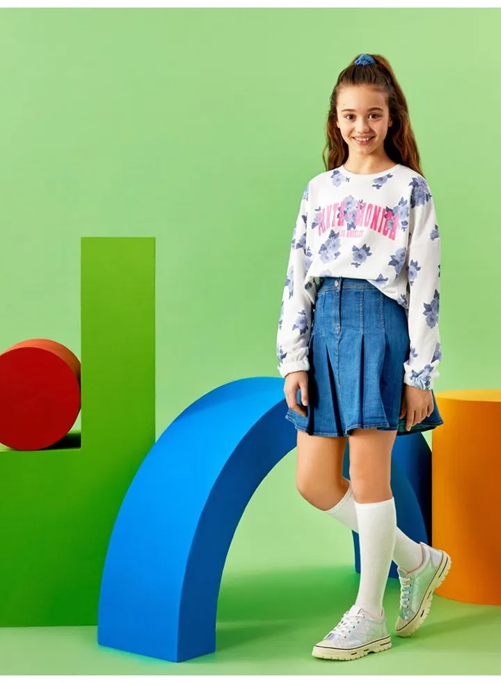 Basic Pleated Girl Jean Skirt