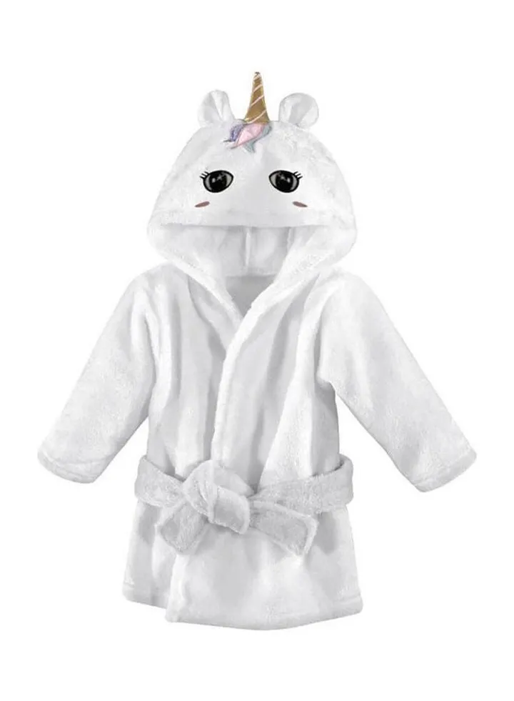 Hooded Neck Cotton Baby Unicorn Bathrobe White