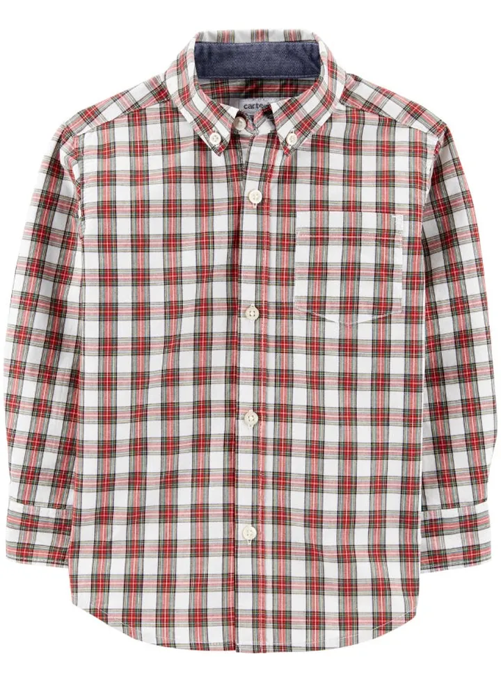 Poplin Button-Front Shirt Plaid