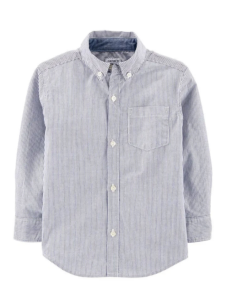 Kids Striped Buttoned Collared Neck Shirt Blue
