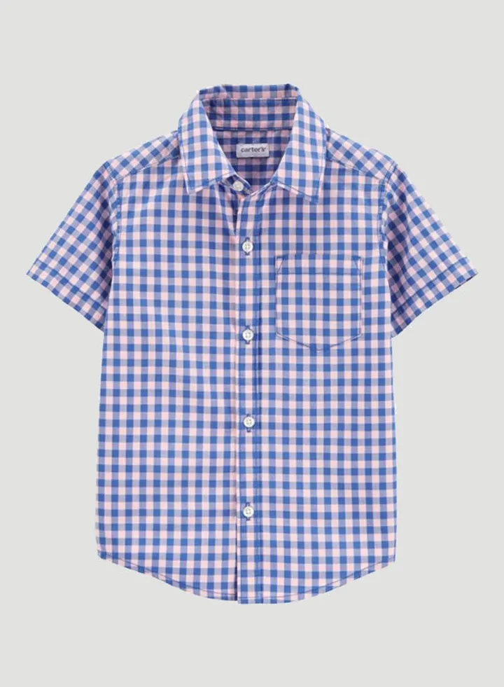 Boys Gingham Short Sleeve Shirt Plaid