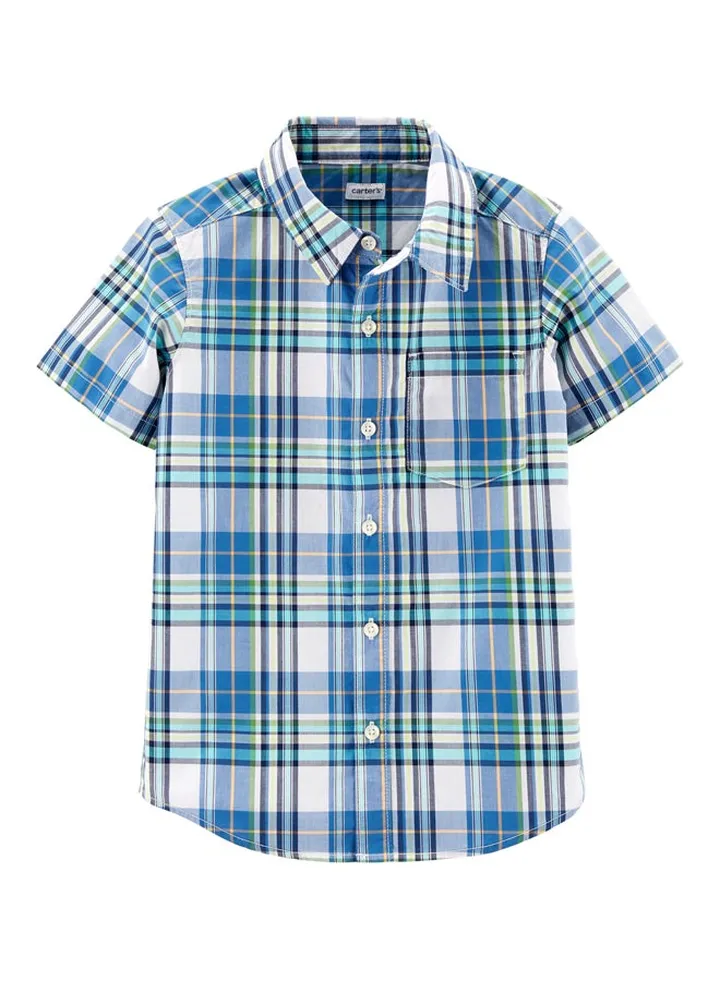 Poplin Button-Front Shirt Plaid