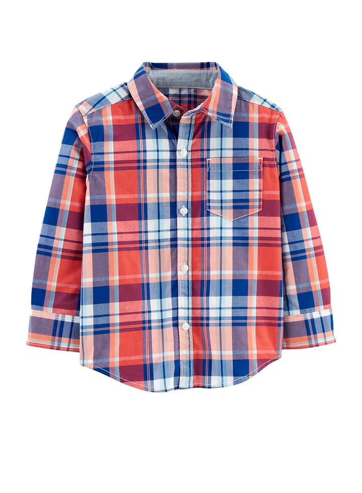 Poplin Button-Front Shirt Plaid