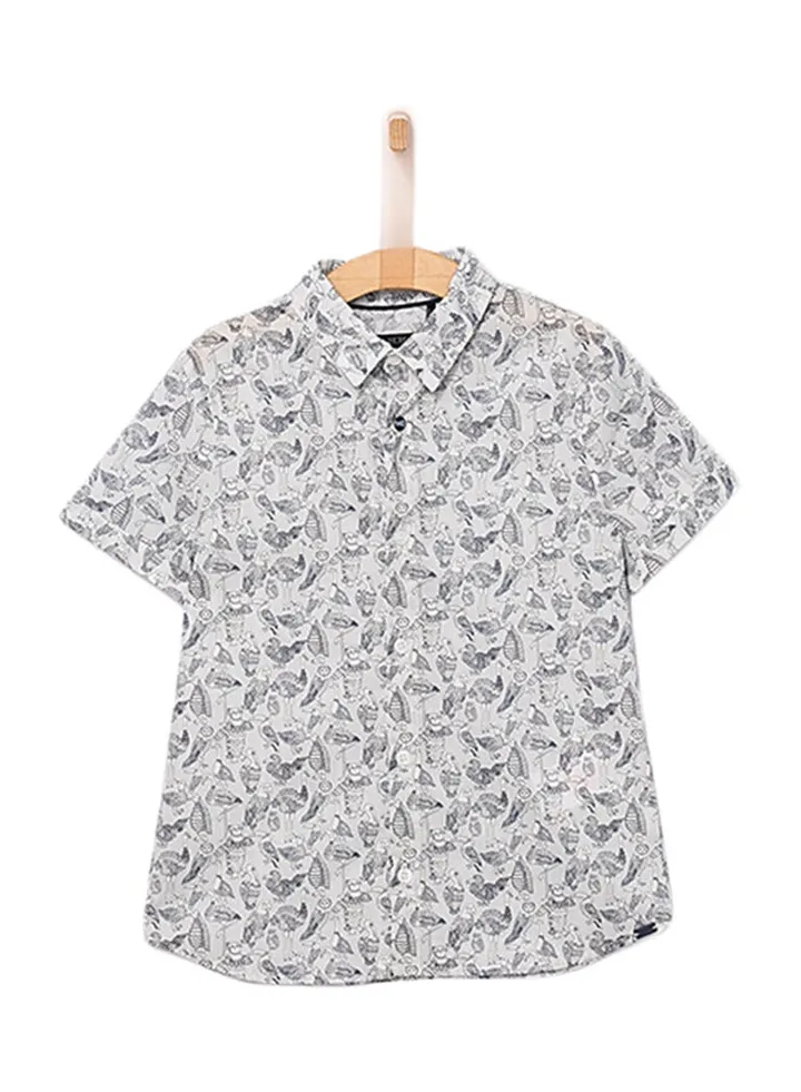 Boys Allover Print Short Sleeve Shirt Grey
