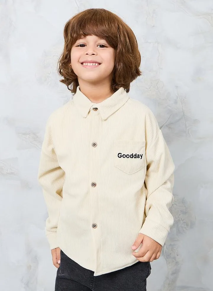 Embroidery Pocket Detail Corduroy Shirt
