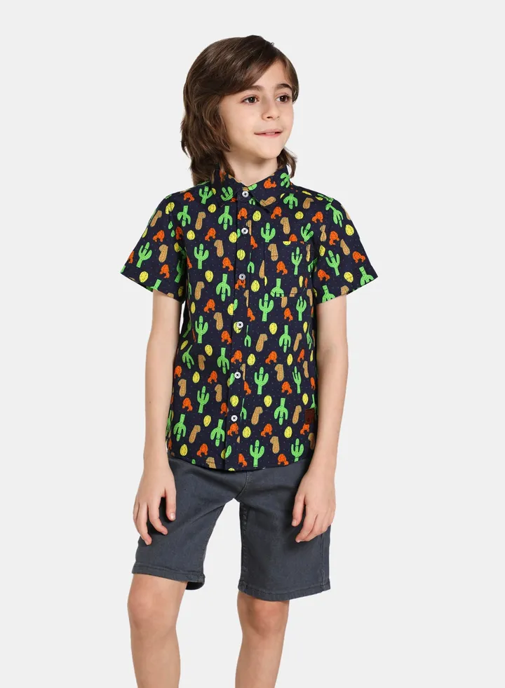 Casual Printed Shirt Black Aop