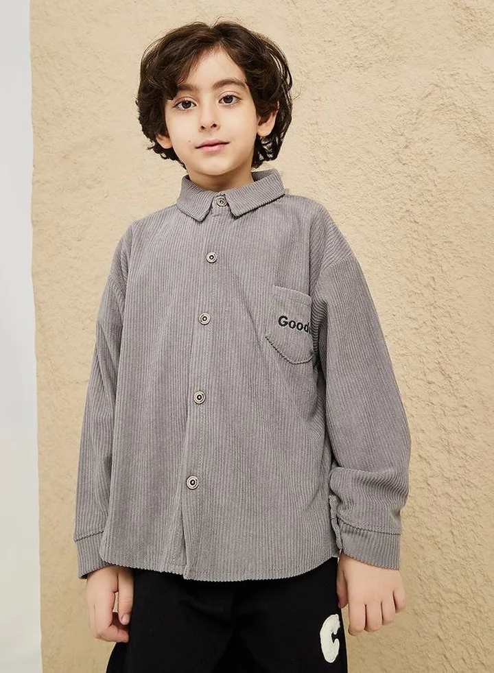 Embroidery Pocket Detail Corduroy Shirt