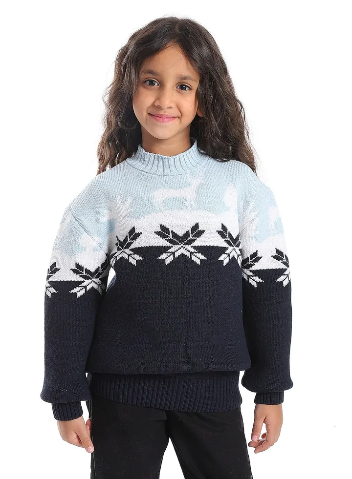 Girls Wool Pullover With Mutlicolour Design