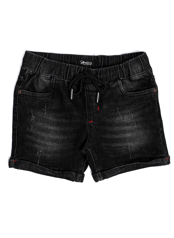 Elastic Waist Boys Cotton Denim Short - Black