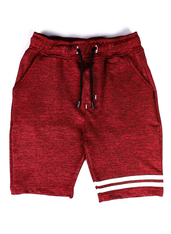 Knee Length Heather Red & White Cotton Shorts - Dark Red