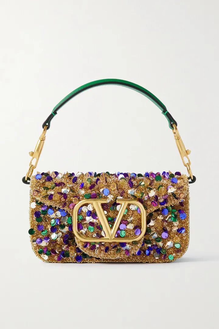Valentino Garavani - Valentino Garavani Vlogo Embellished Leather Shoulder Bag - Green
