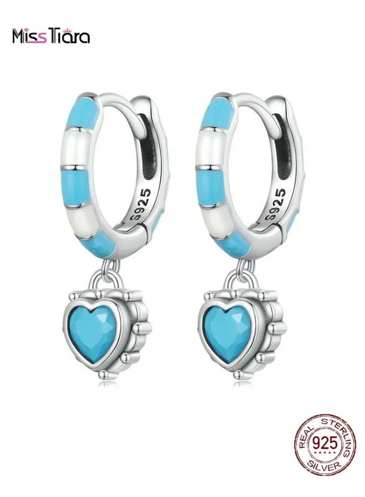 S925 Sterling Silver Turquoise Love ear buckle Heart-Shaped Earrings for Women and Girls
