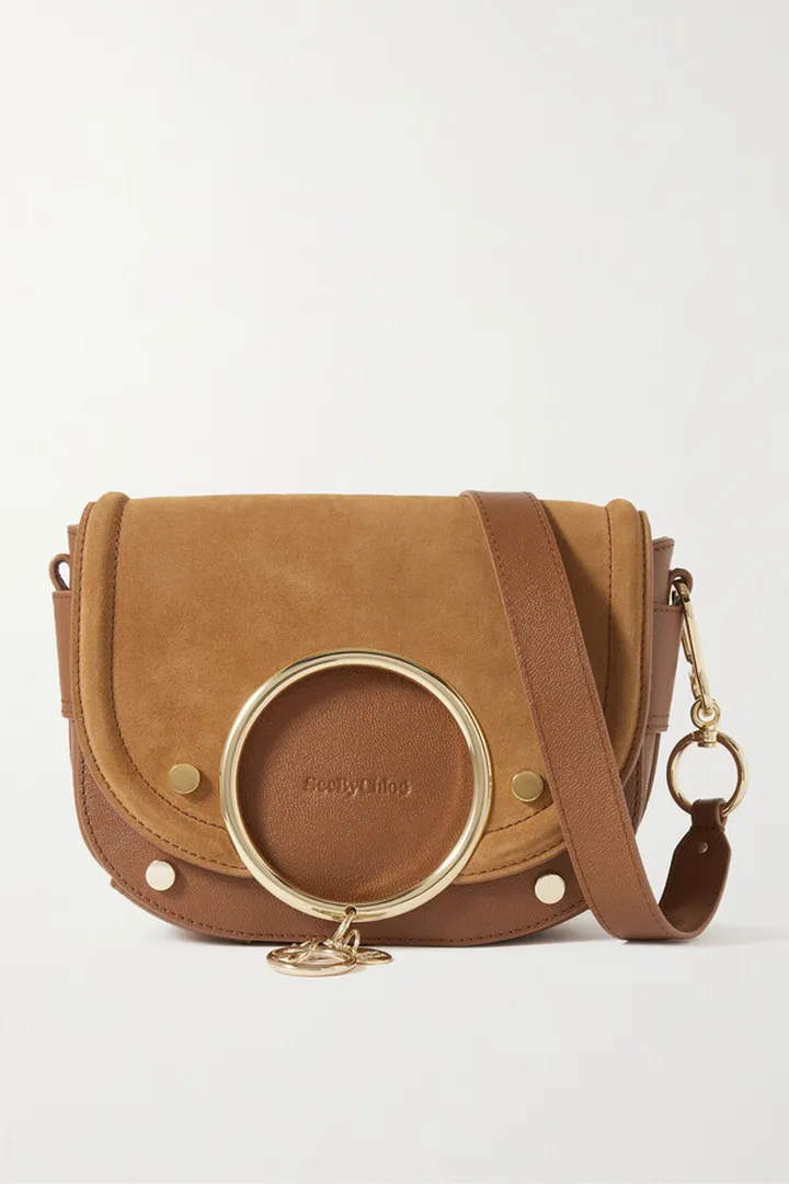See By Chloé - Mara Embellished Suede And Leather Shoulder Bag - Brown