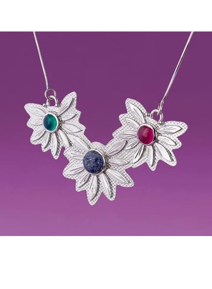Unique 950 pure silver multi-colored flower necklace