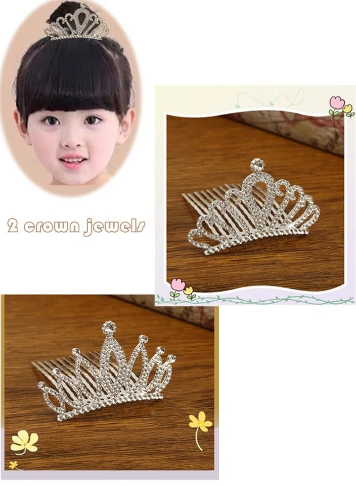 Wedding Party Children's Flower Girl Crystal Rhinestone Crown Tiara, Children's Tiara, Princess Crown, Birthday Hairpin, Headband Cute Princess, Suitable for Girls and Brides (Silver)