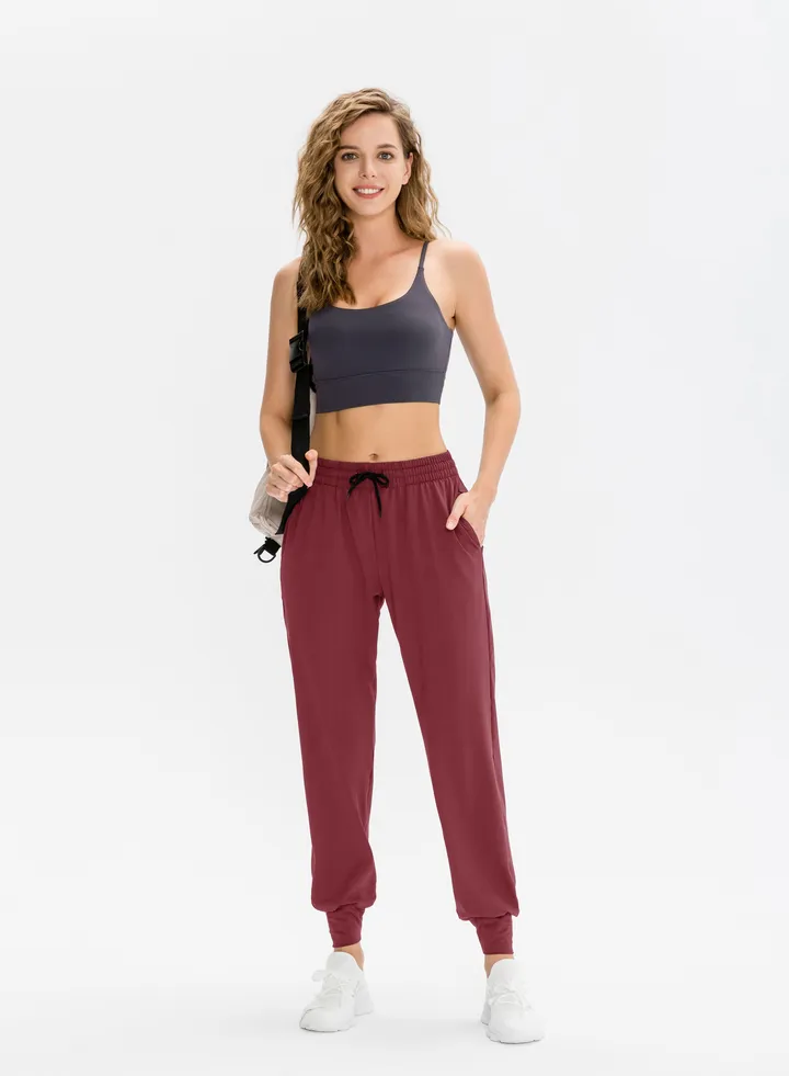 Women Quick Dry Breathable Elastic Pants Burgundy