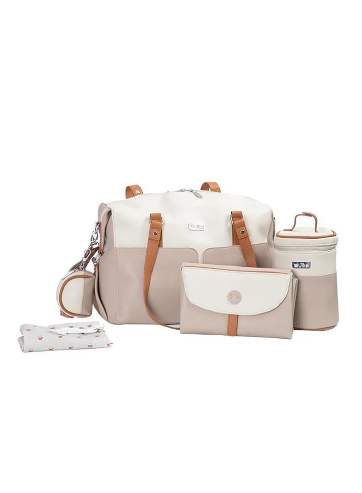 Diaper Bag With Changing Mat, Insulated Pacifier And Bottle Storage - Beige