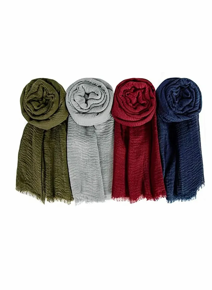 Scarfs for Women, 4 Pieces Soft Keep Warm Scarf Shawl Lightweight Long Fashion Wraps for All Season Cotton and Linen Monochrome Turban Scarf (Green, Gray, Red, Navy Blue)