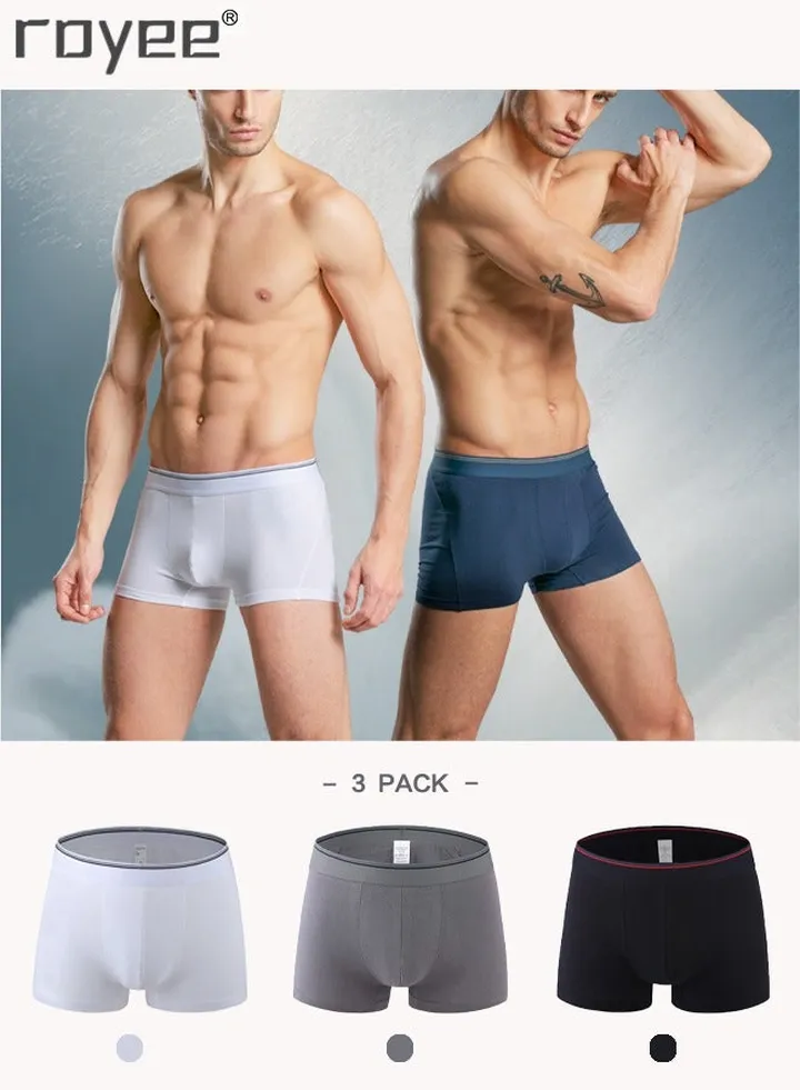 3Pack Pure cotton of Men's underwear,Mid rise flat angle pants, knitted pure cotton for comfortable and breathable underwear