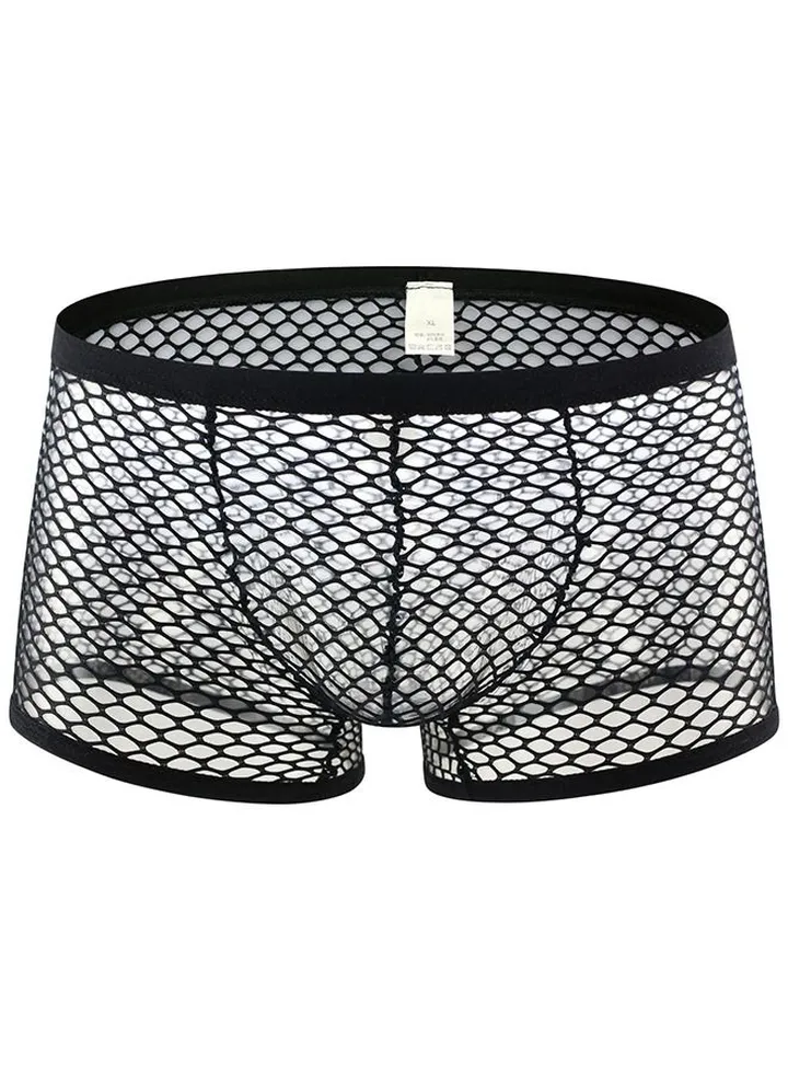 Men's Breathable Underwear Hollow Out Fishnet Boxer Briefs Underwear Lingerie Shorts