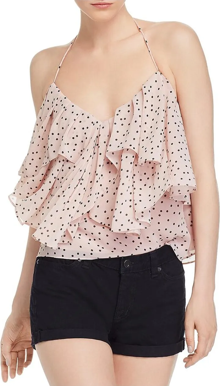Ellie Womens Cropped Ruffed Halter Top