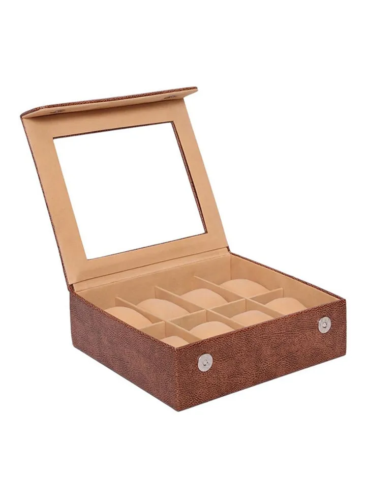 unisex Glass Top Leather Watches Box