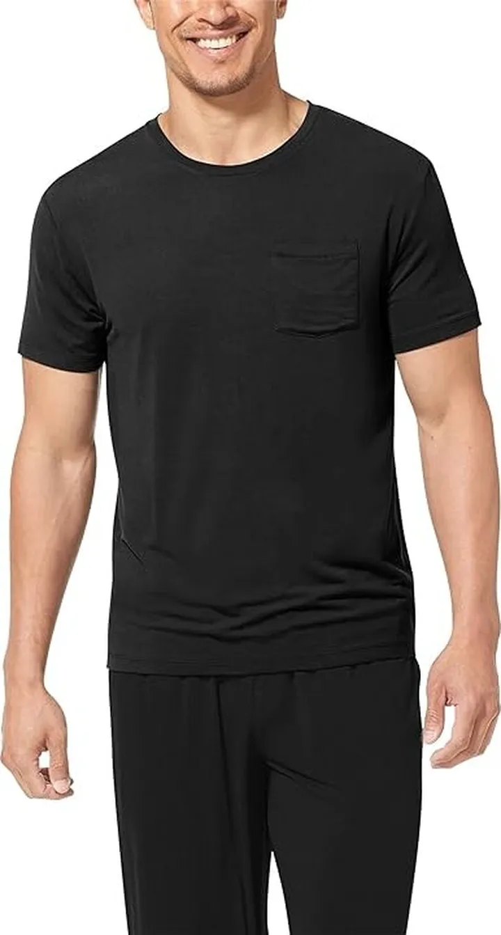 Tommy John Second Skin Short Sleeve Crew Neck Pocket Tee (Black) Men's Pajama