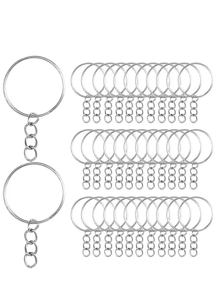 100 Pcs Split Key Rings with Chain, Leisty Nickel Plated Split Key Ring with Silver Color Metal Split Chain with Link Ring