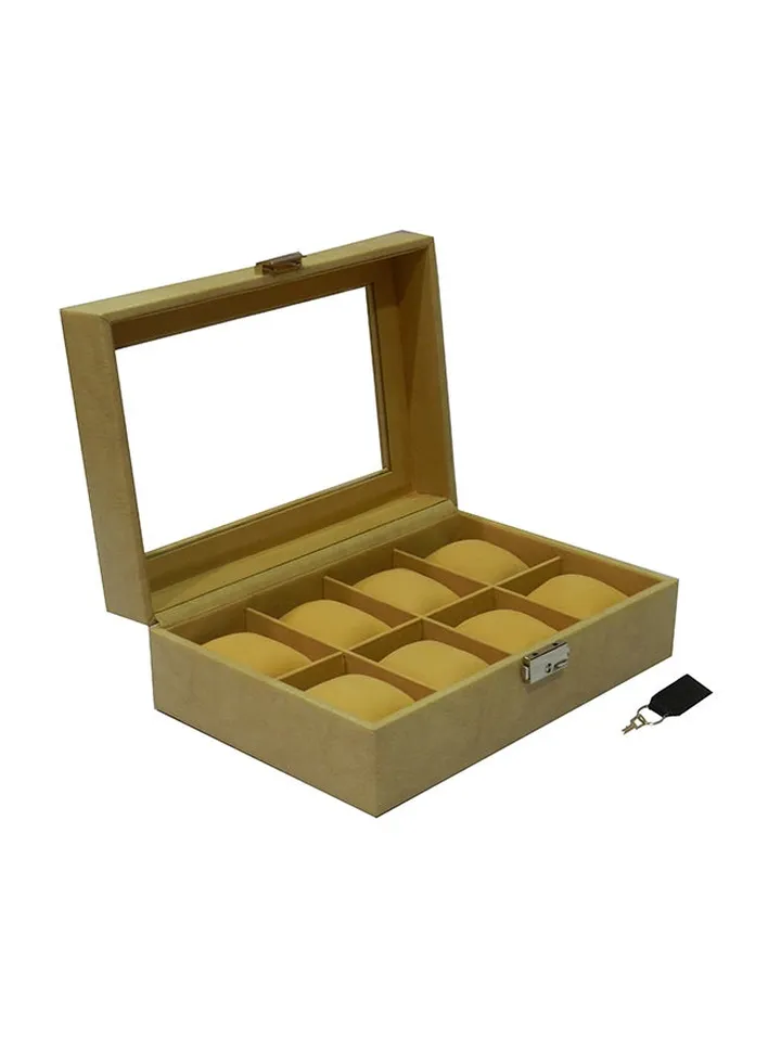 Designer Faux Leather Watch Box With Glass Top