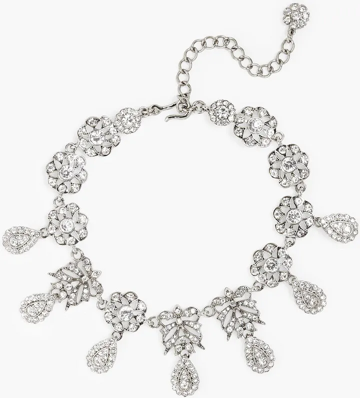 Silver-tone crystal choker