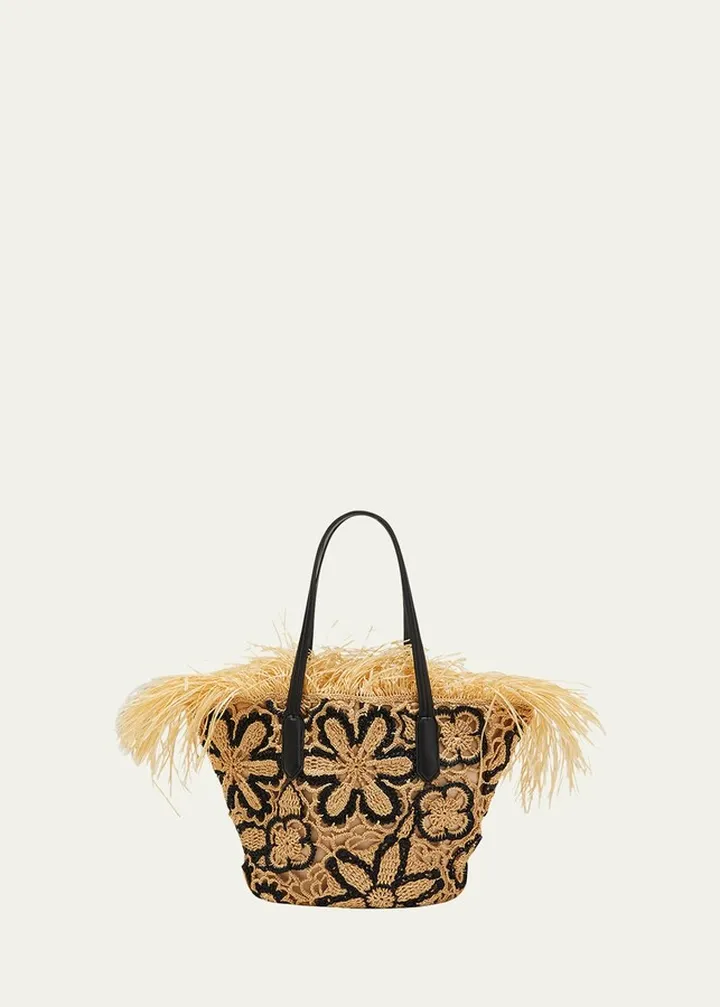 Multi-Floral Crochet Straw Tote Bag
