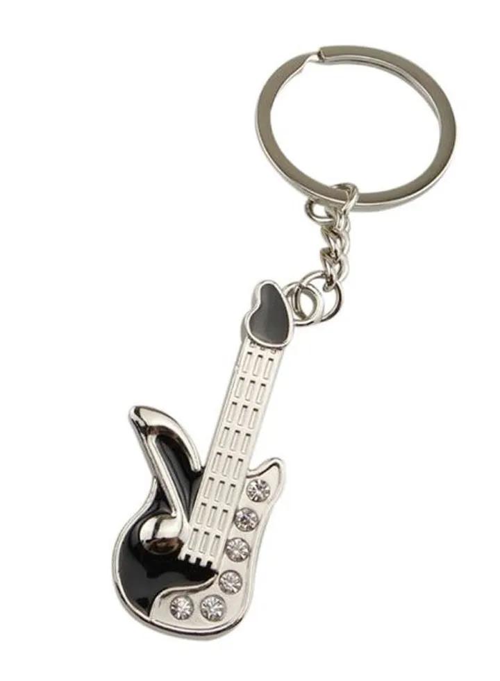 Guitar Pendant Key Ring Black/Silver