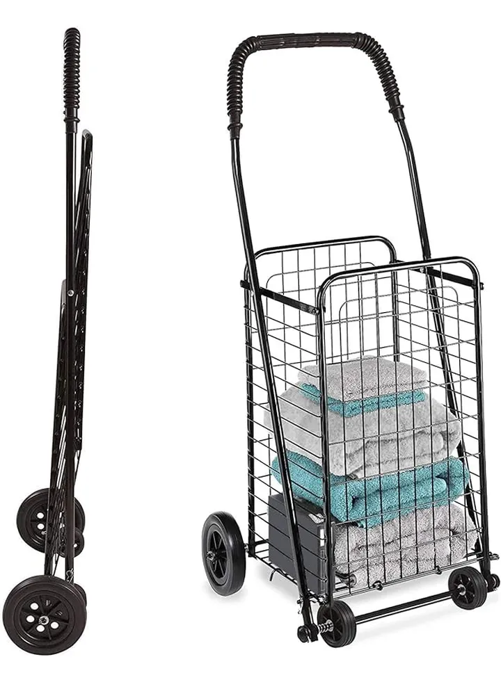 Cart With Wheels To Be Used As A Shopping Cart Grocery Cart Laundry Cart And Stair Climber Cart Weighs 7.5 Pounds But Holds Up To 90 Pounds Compact And Foldable Black