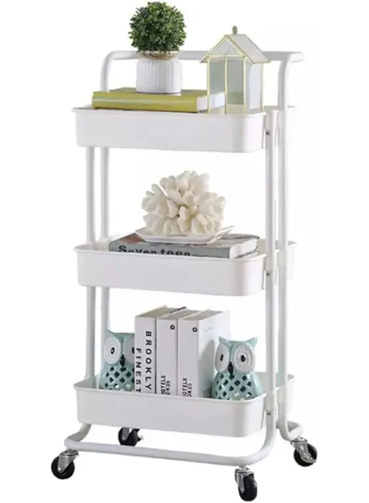 Cart Rolling Utility Organizer Rack Craft Art Cart Multipurpose Organizer Shelf Tower Rack Serving Trolley For Office Bathroom Kitchen 85 * 42 * 35 Cm White (White)
