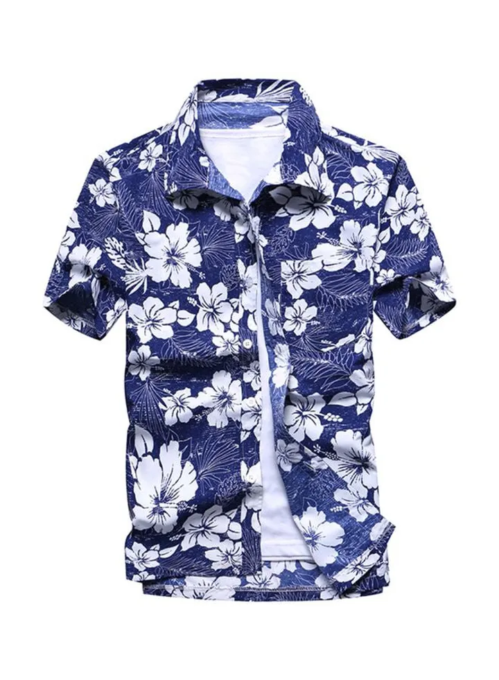 Floral Printed Short Sleeves Shirt Blue/White