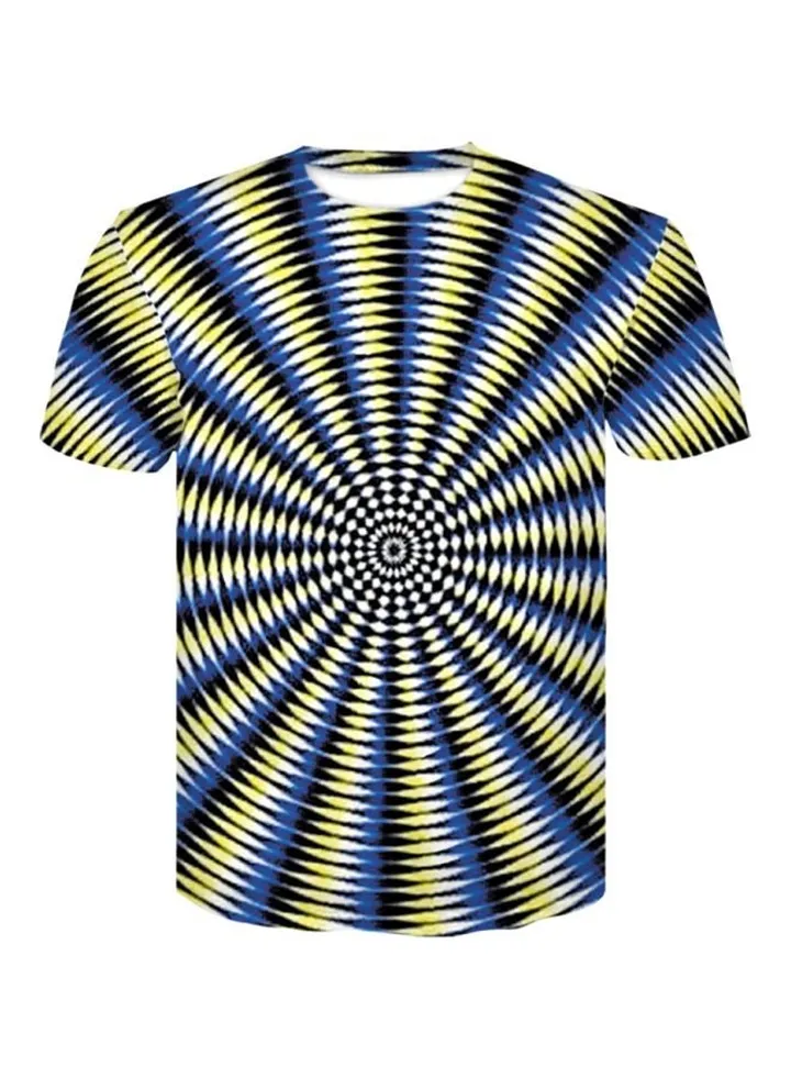 3D Hypnotic Printed T-Shirt Black/Blue/Yellow