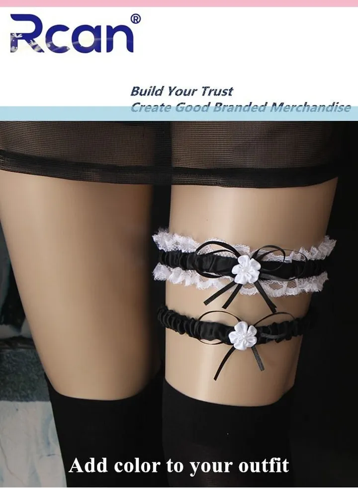 2 Pack Lace Garter Bows Wedding Bridal Garter Fashion Leg Accessories Leg Rings for Girls and Women