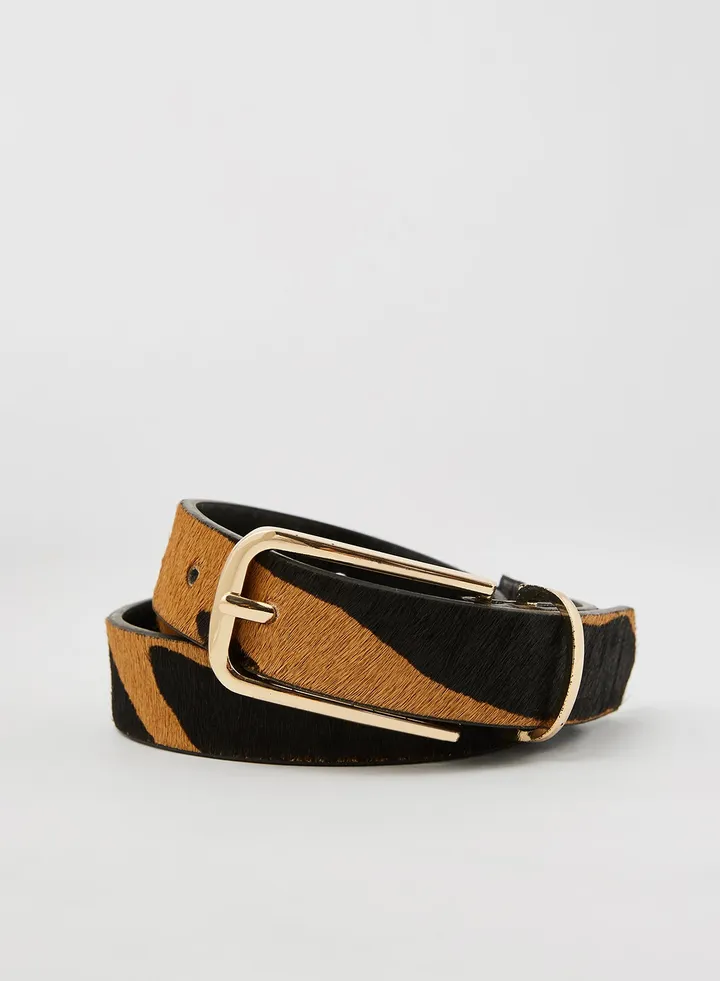 Animal Print Leather Belt Clear Brown