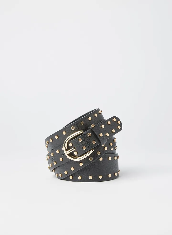 Lisa Studded Leather Belt Black