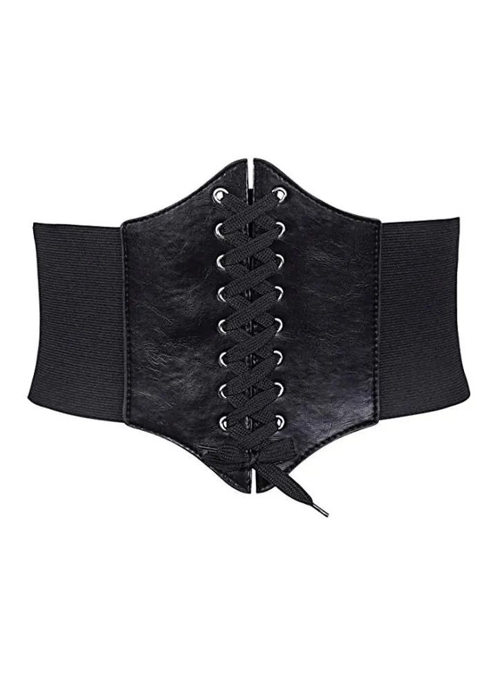 Lace-Up Corset Belt Black