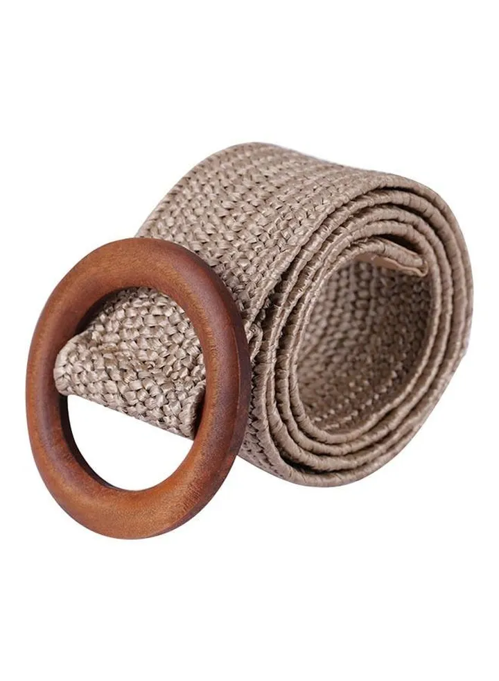 Round Buckle Woven Belt Khaki