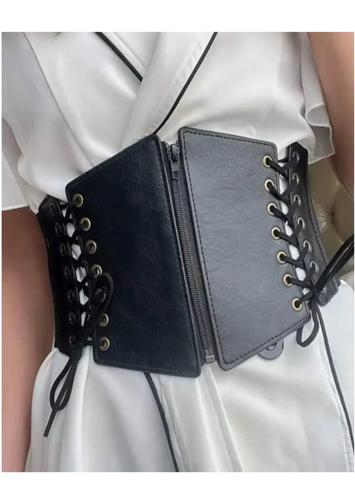 Wide Waistband With Zip and Drawstring at Sides