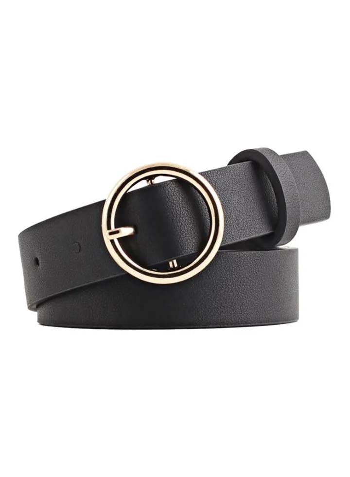Golden Buckle Ring Belt Black