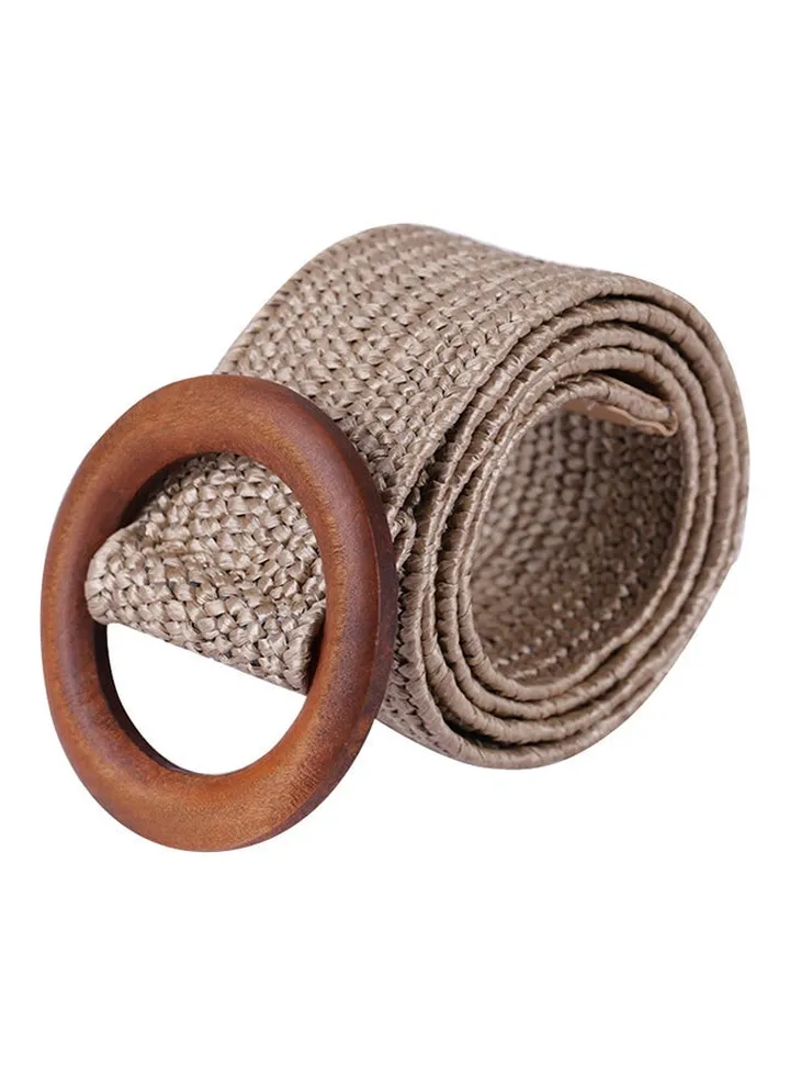 Round Buckle Woven Belt Khaki