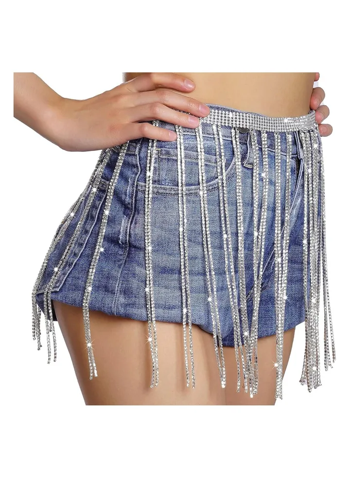 Rhinestone Tassel Belly Waist Chains, Belly Dance Costume Accessories, Crystal Body Chain Bling Waist Chain for Women and Girls